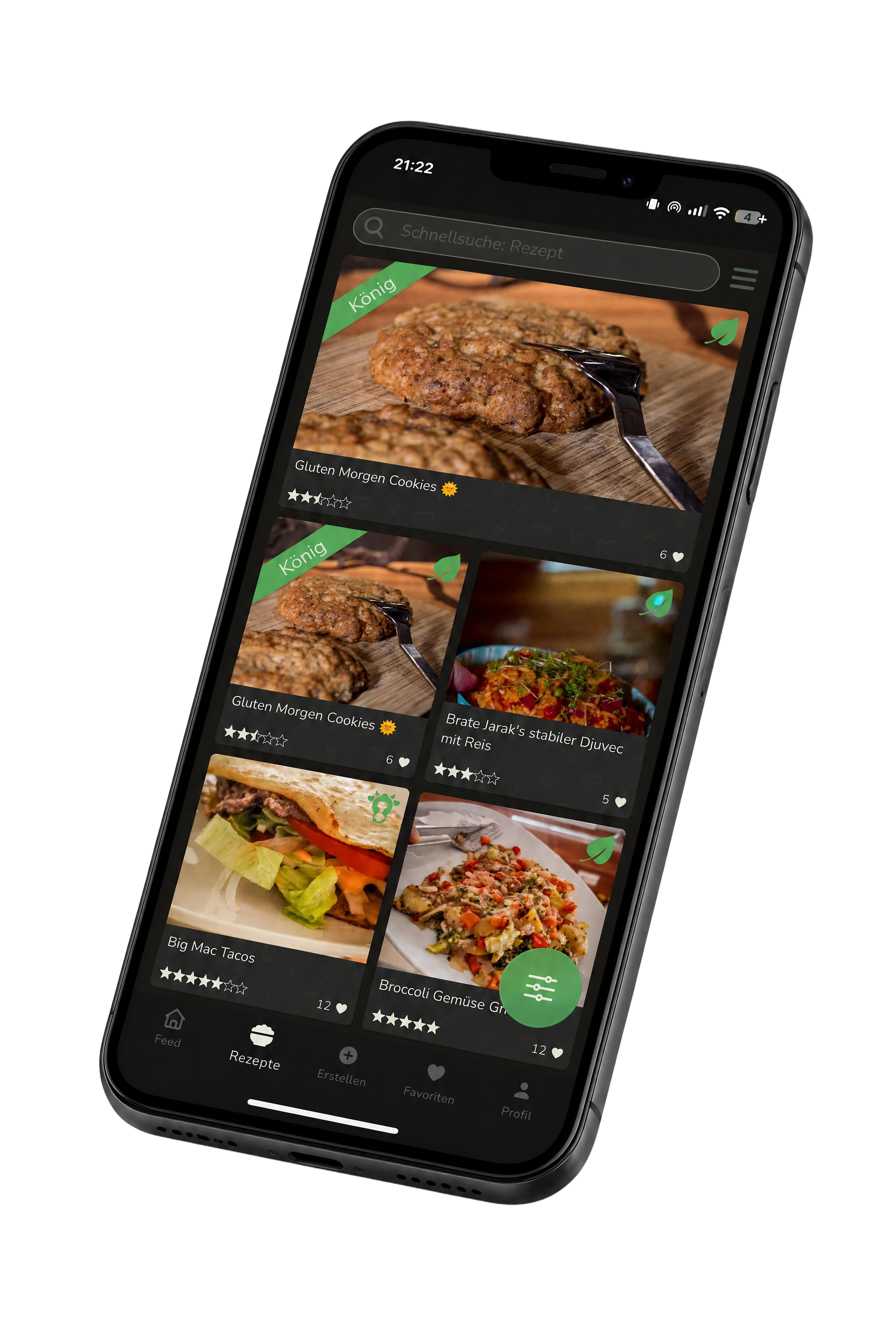 Die Rezepte-Ansicht der Royal Food Club App